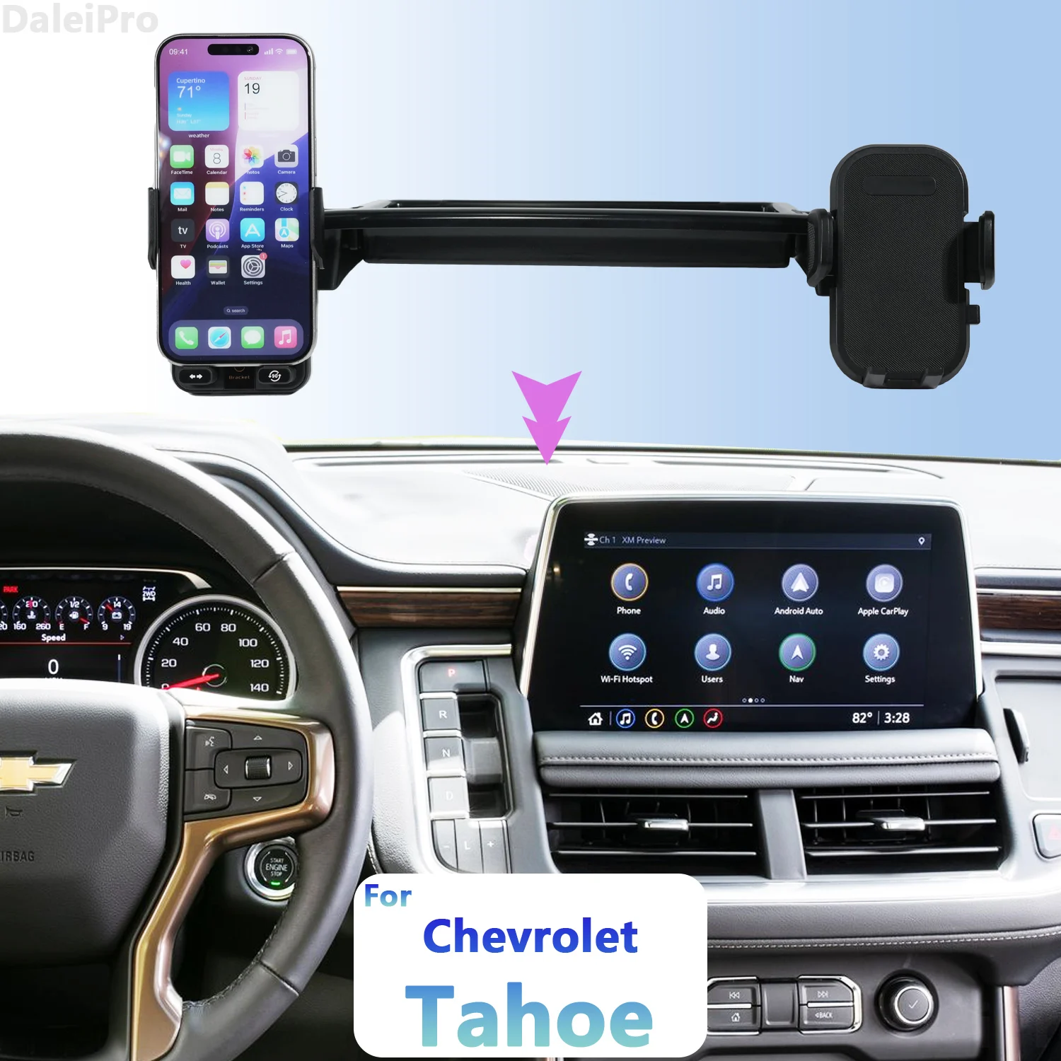 For Chevrolet Tahoe 2021 2022 2023 2024 Double Car Phone Holder Wireless Charging Mount Car Storage Box Organizer Accessories