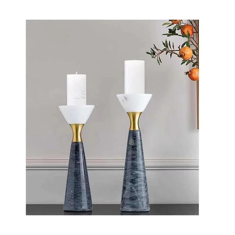 Marble Candle Holder Natural Stone Luxury Home Decor Candle Holder Black Marble Basalt Gold Inlay