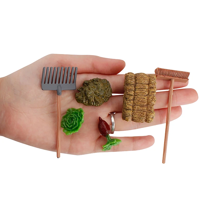 1Set Dollhouse Miniature Farm Tool Gardening Shovel Rake Lawn Mower Vegetable Model Outdoor Planting Scene Tool