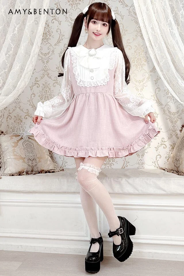 

Japanese Sweet Mine Series Mass-Produced Bow Slim Mini Dress Summer Kawaii Lolita Dresses Graceful Cute A-line Dress for Women