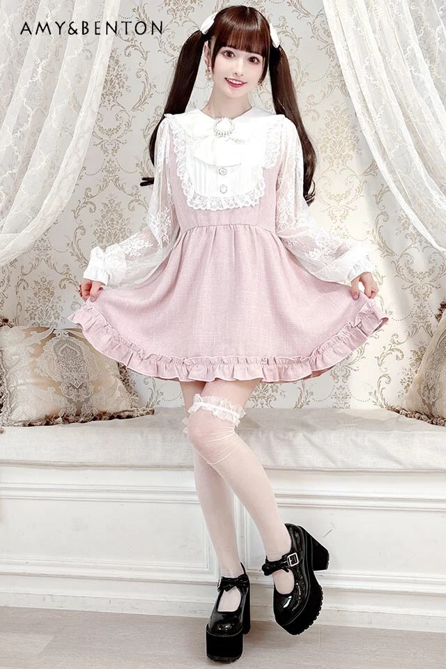 Japanese Sweet Mine Series Mass-Produced Bow Slim Mini Dress Summer Kawaii Lolita Dresses Graceful Cute A-line Dress for Women