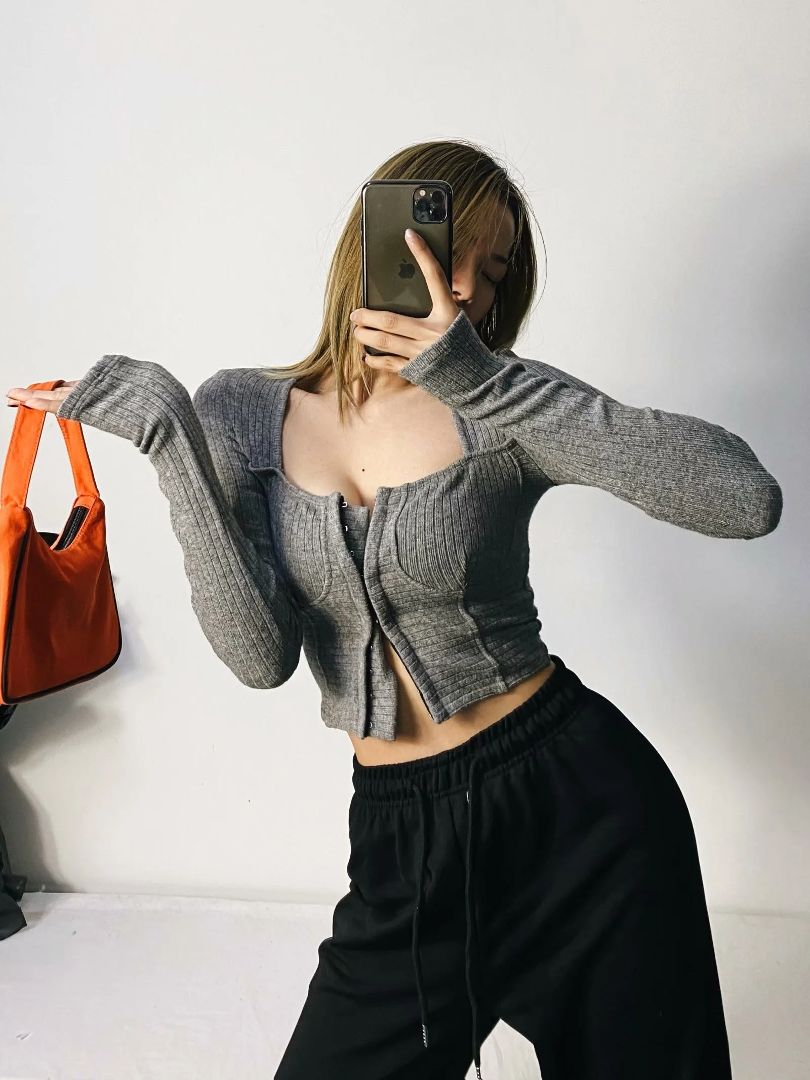 

Sli Универсальный вязаный свитер на молнии с длинным светом и квадратным воротником, облегающий топ с высокой талией, уличный однотонный топ, весна 20