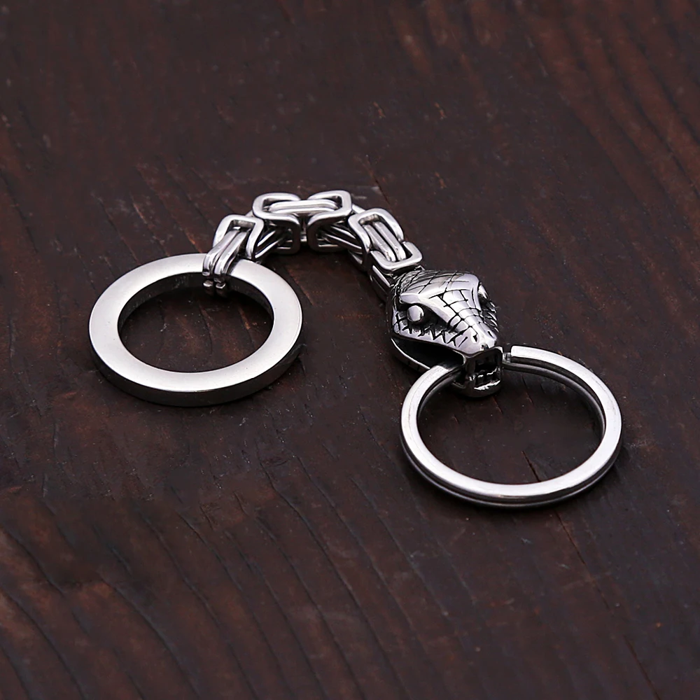 Vintage Nordic Viking Snake Keychain Men's Stainless Steel Unique Emperor Chain Keychain Fashion Jewelry Accessories Wholesale