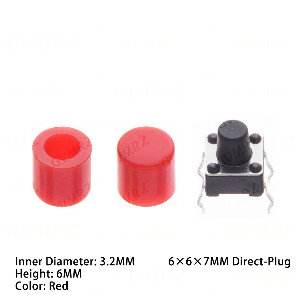 50 Pairs 100PCS 6x6x7mm PCB Momentary Tactile Tact Mini Push Button Switch Module DIP 4PIN With Round Cap  6*6*7mm  Red