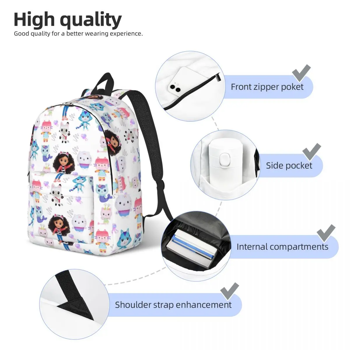 حقيبة ظهر رائعة لبيت الدمى من غابي، حقيبة ظهر رياضية للطلاب والعمل كارتونية لطيفة على شكل قطة فأر للرجال والنساء، حقائب قماش للكمبيوتر المحمول #4