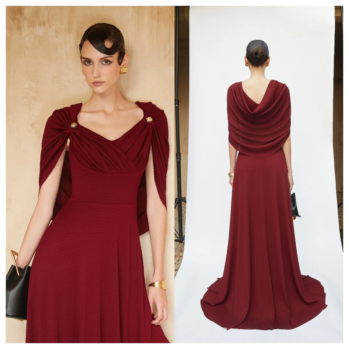 

Customized High Quality Burgundy Jersey Evening Dress Square Collar Short Sleeves Special Occasion Gowns Homecoming Dress