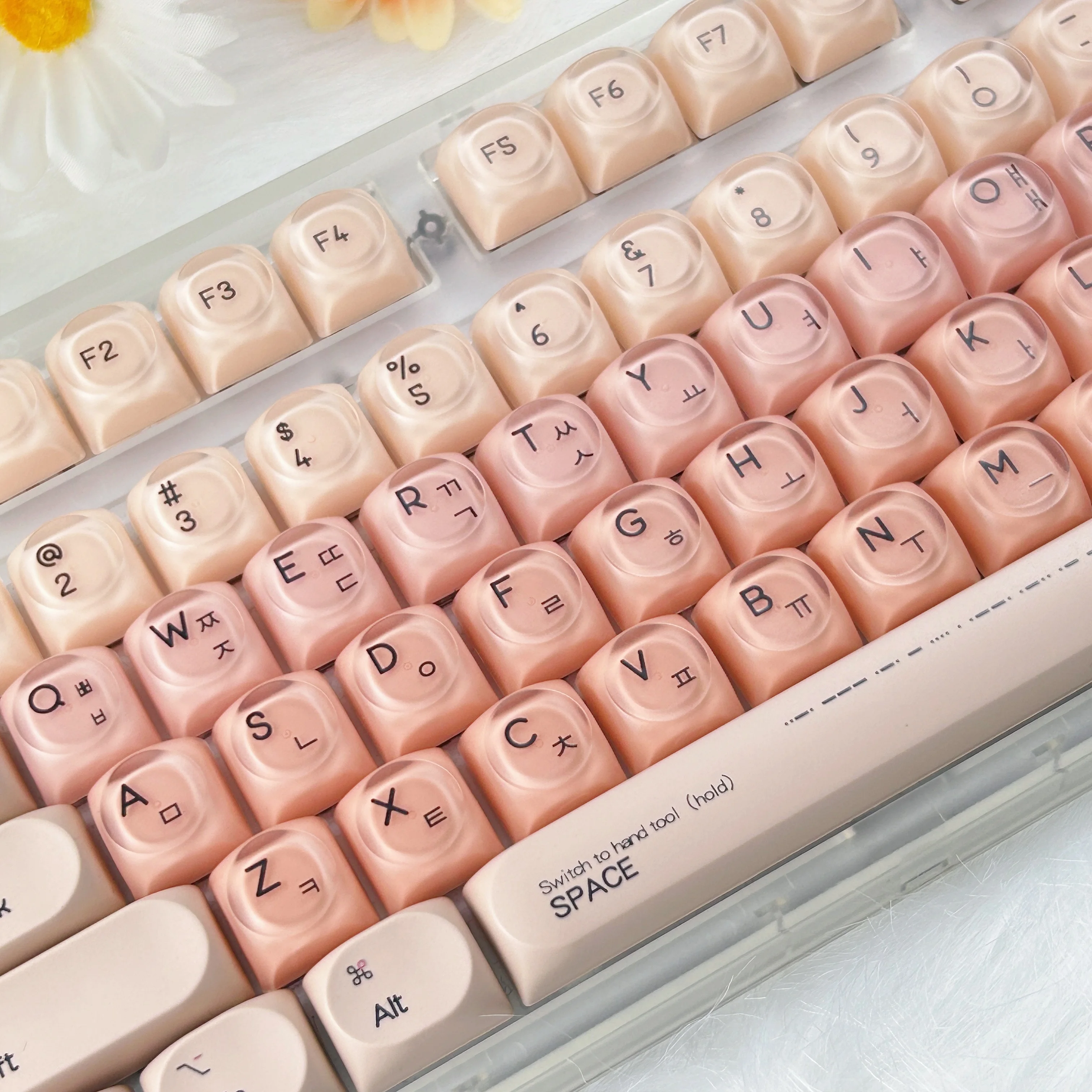 Set Keycap Korea Profil HOA Tema Liquid Foundation Keyboard Mekanik Bulat Bahan PBT+PC ISO Enter Keycaps Hangul