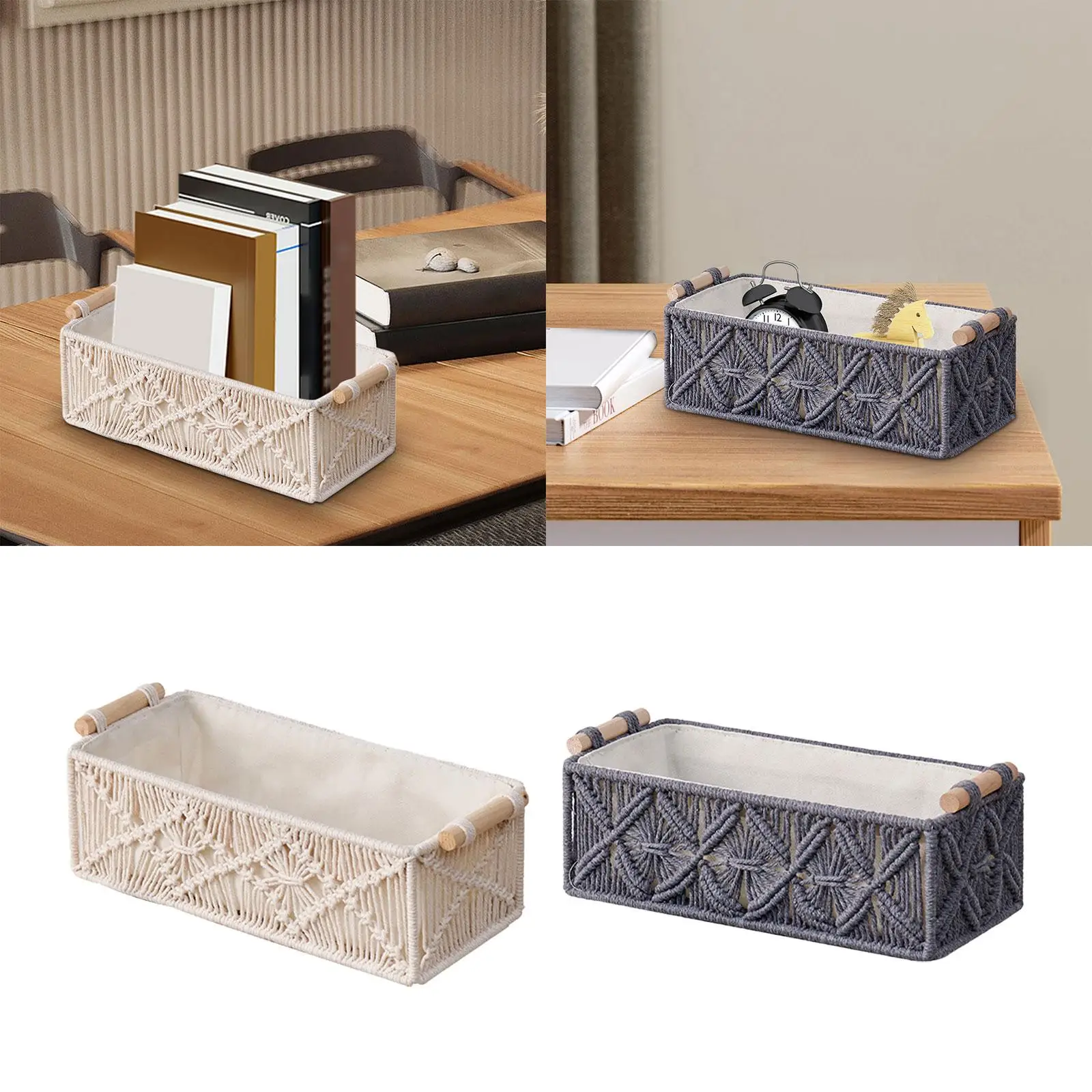 Woven Basket with Handles Handwoven Cotton Rope Storage Basket for Living Room Countertop Dresser Vanity Table Cosmetics