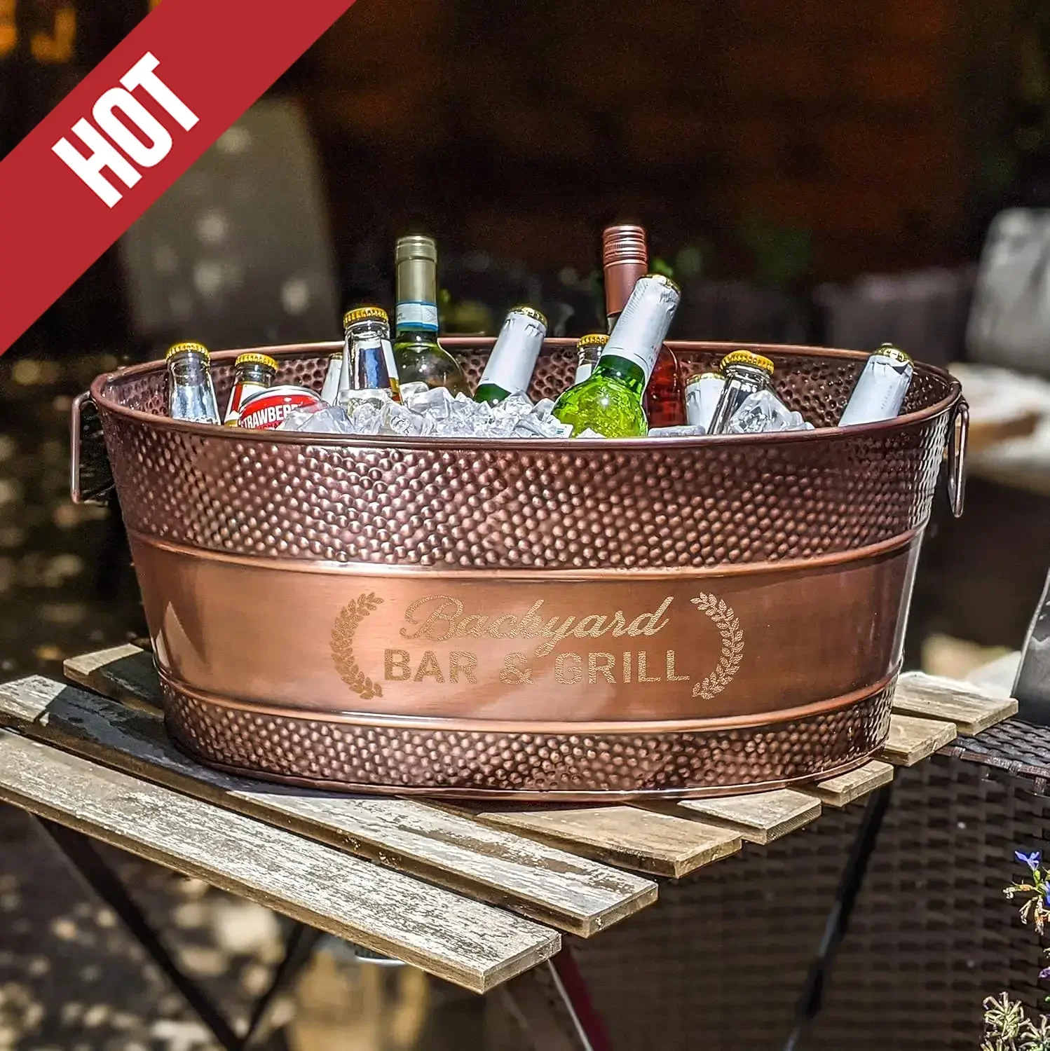 

Personalized Aspen Hammered Copper-Finished Beverage Tub, Rust-Resistant And Leak-Proof Ice And Drink Bucket, 25-Quart,customiza