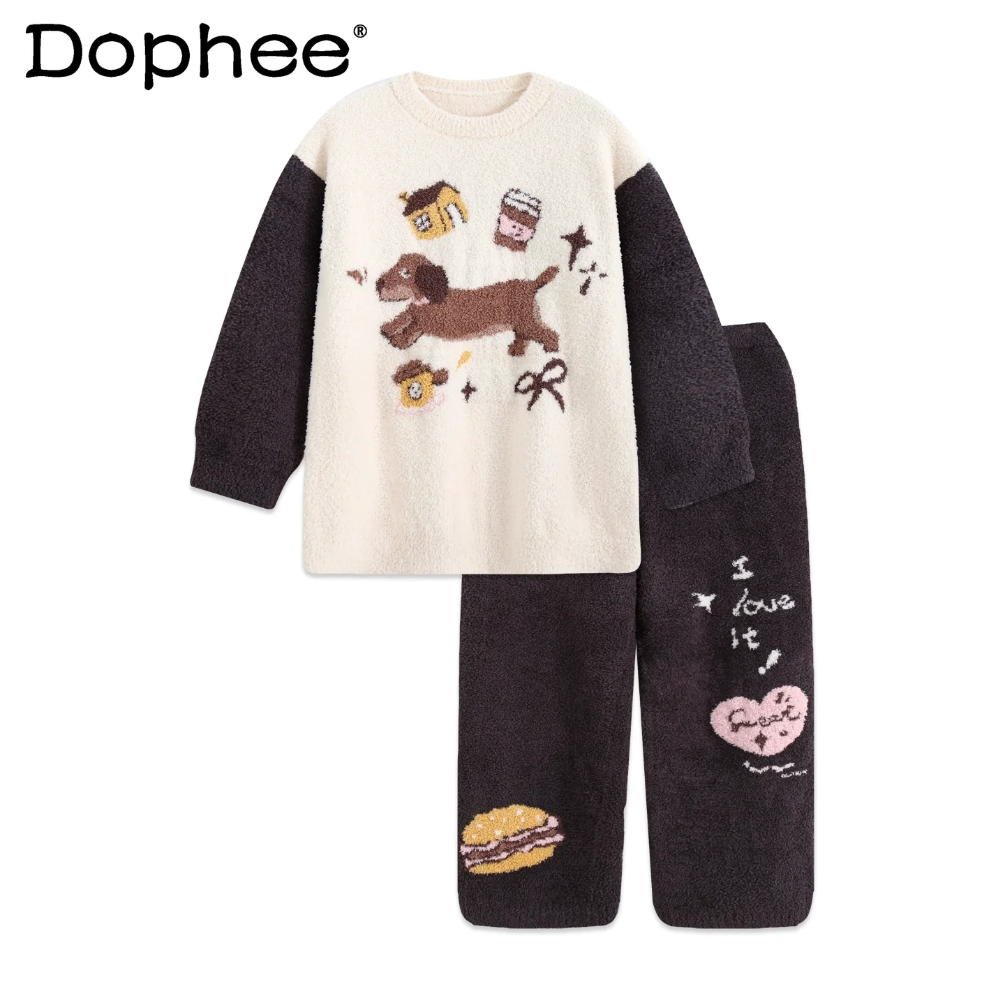 

2025 New Autumn Winter Cute Pajamas for Women Cartoon Coral Fleece Thickened Japanese Style Thin Fleece Wearable Homewear