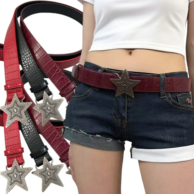 

Y2K западный ремень для женщин, американский винтажный звездный дизайн, модный ремень из искусственной кожи для джинсов, юбок, аксессуар на талию в ковбойском стиле
