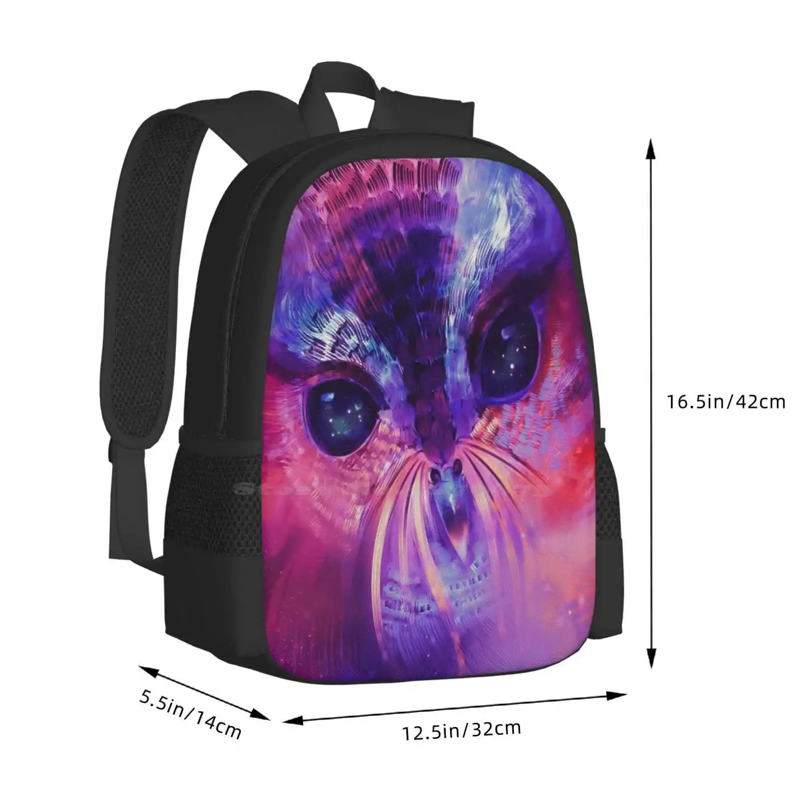 Mochila escolar con diseño de Zeus, bolso con diseño de búho, nebulosa, noche, estrellas, ojos, Arte Fino, colores del universo