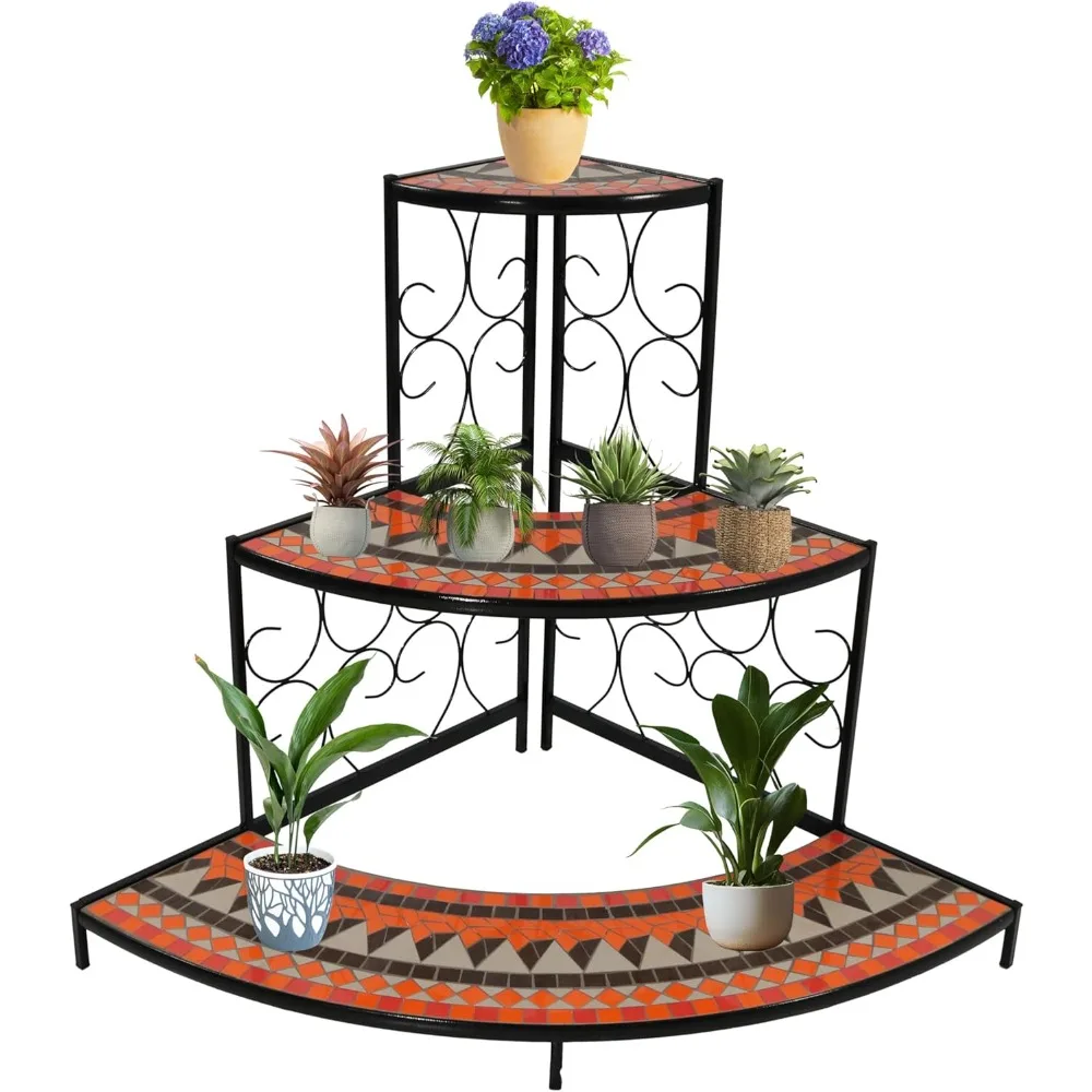 

Sunnydaze Large 3-Tier Mosaic Plant Stand - Indoor or Outdoor Metal Corner Flower Pot Shelf - 40" H