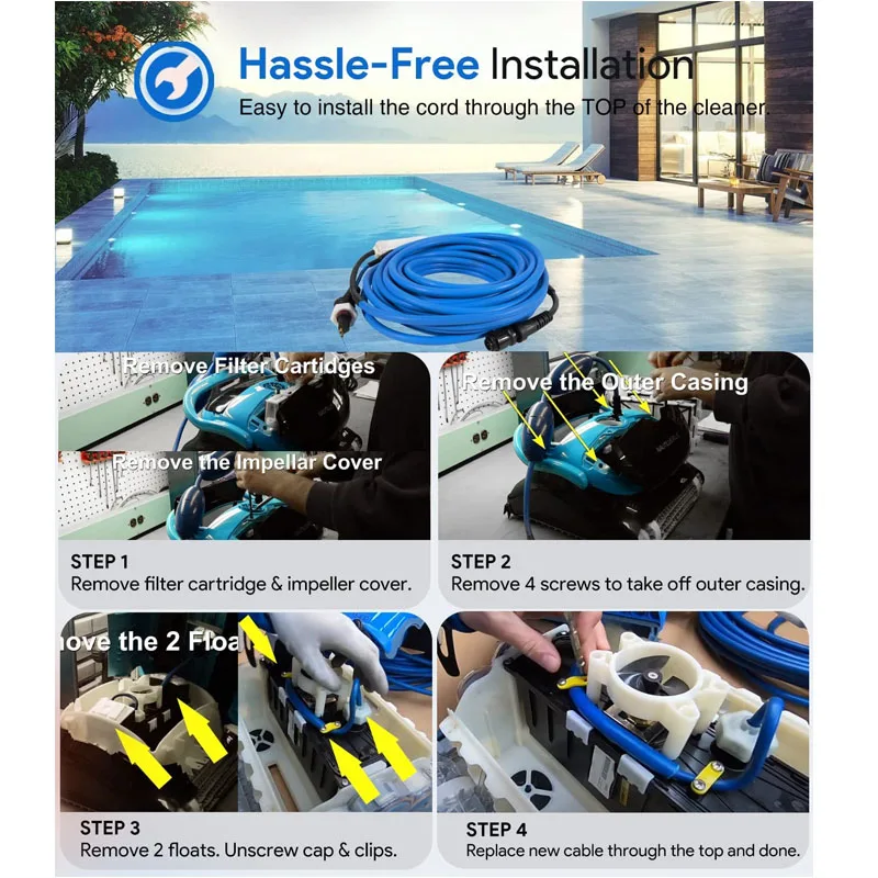 9995862 60FT Cable and Swivel DIY - 2 Wire - for Dolphin Robotic Pool Cleaners M200 for Nautilus CC Plus (18 M) -Blue