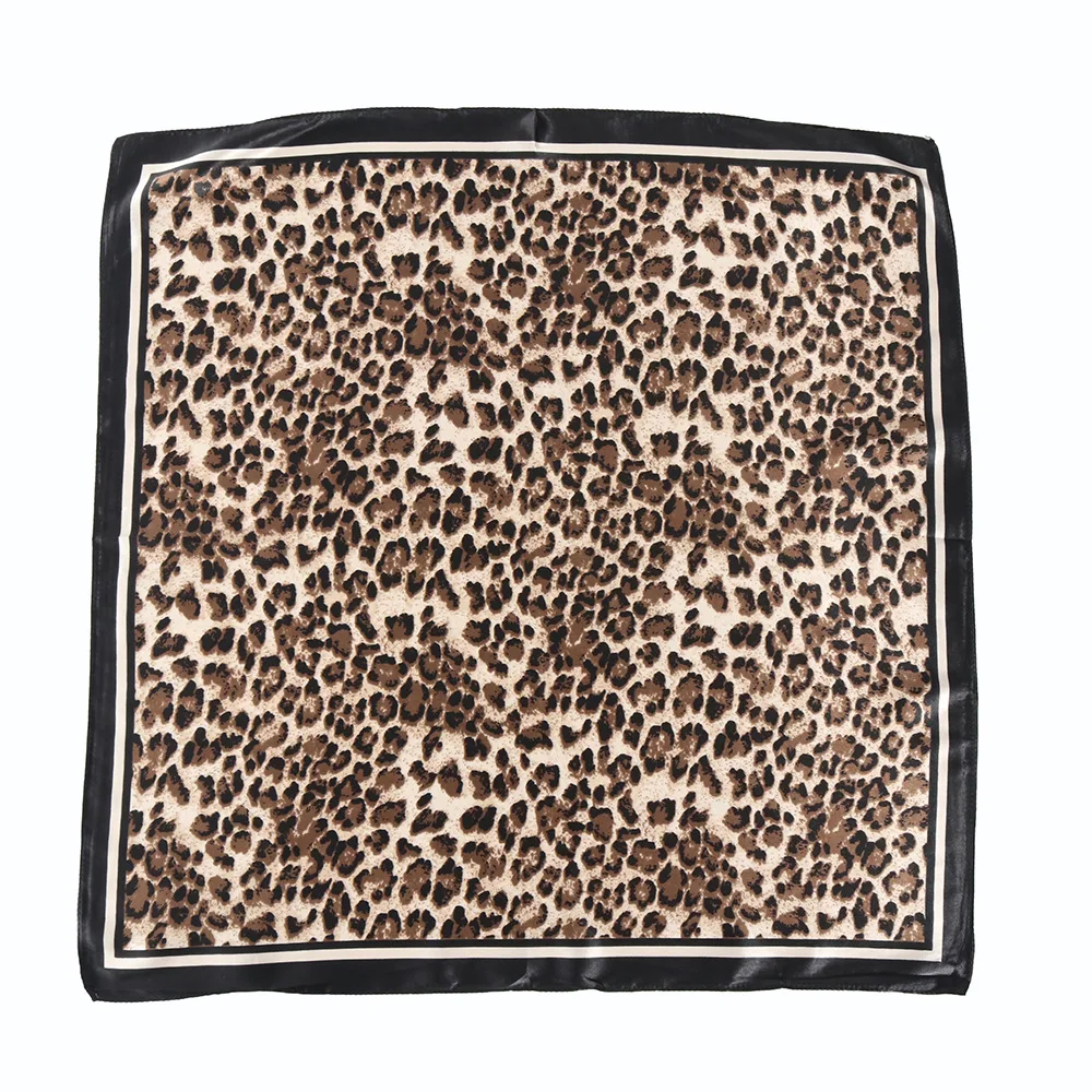 Bandana imprimé léopard pour femme, écharpe carrée en satin, turban tendance, bande de sauna, 60x60cm