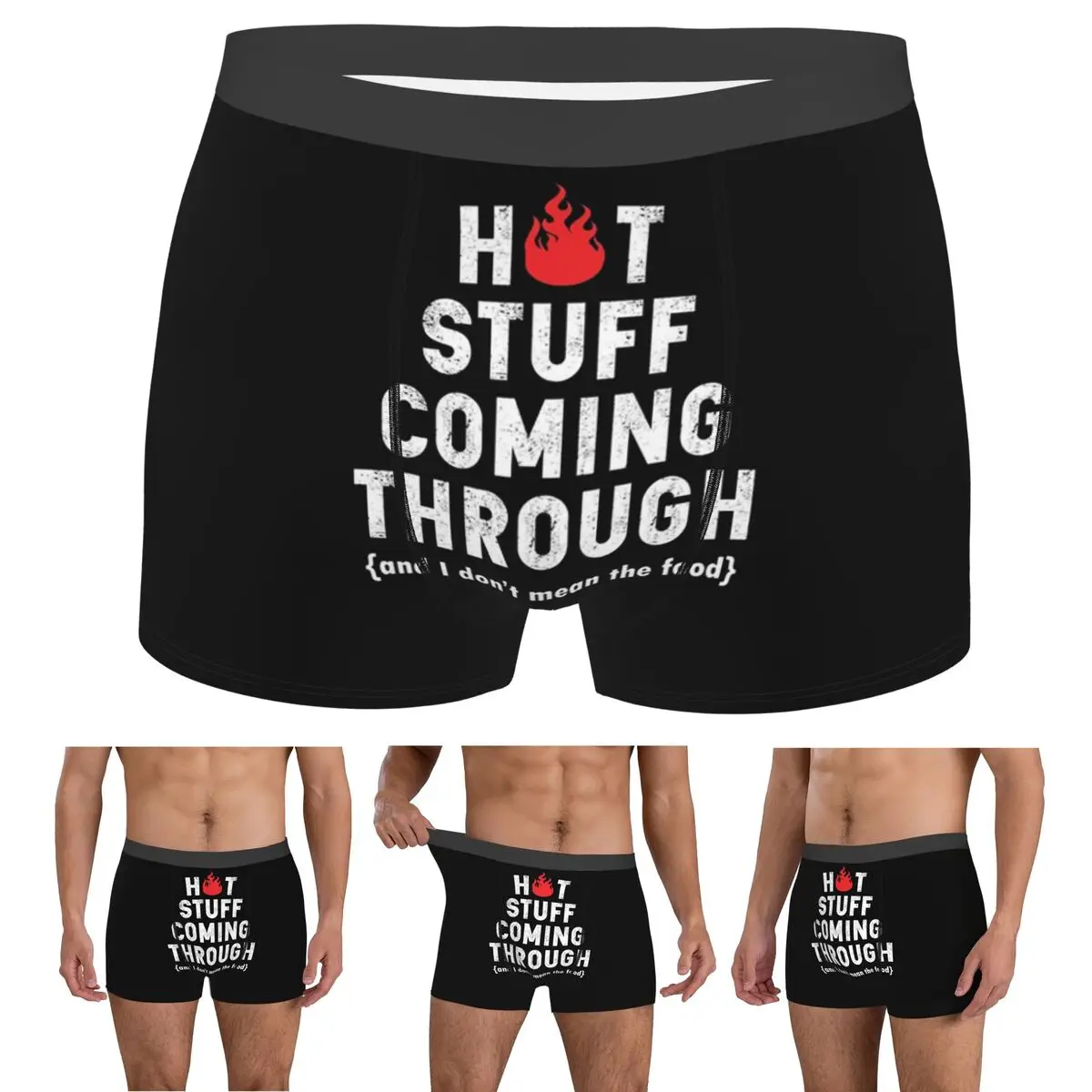 

Boxer Underpants Shorts Hot Stuff Coming Through Fire BBQ Grill Panties Male Soft Underwear for Homme Man Boyfriend Gifts