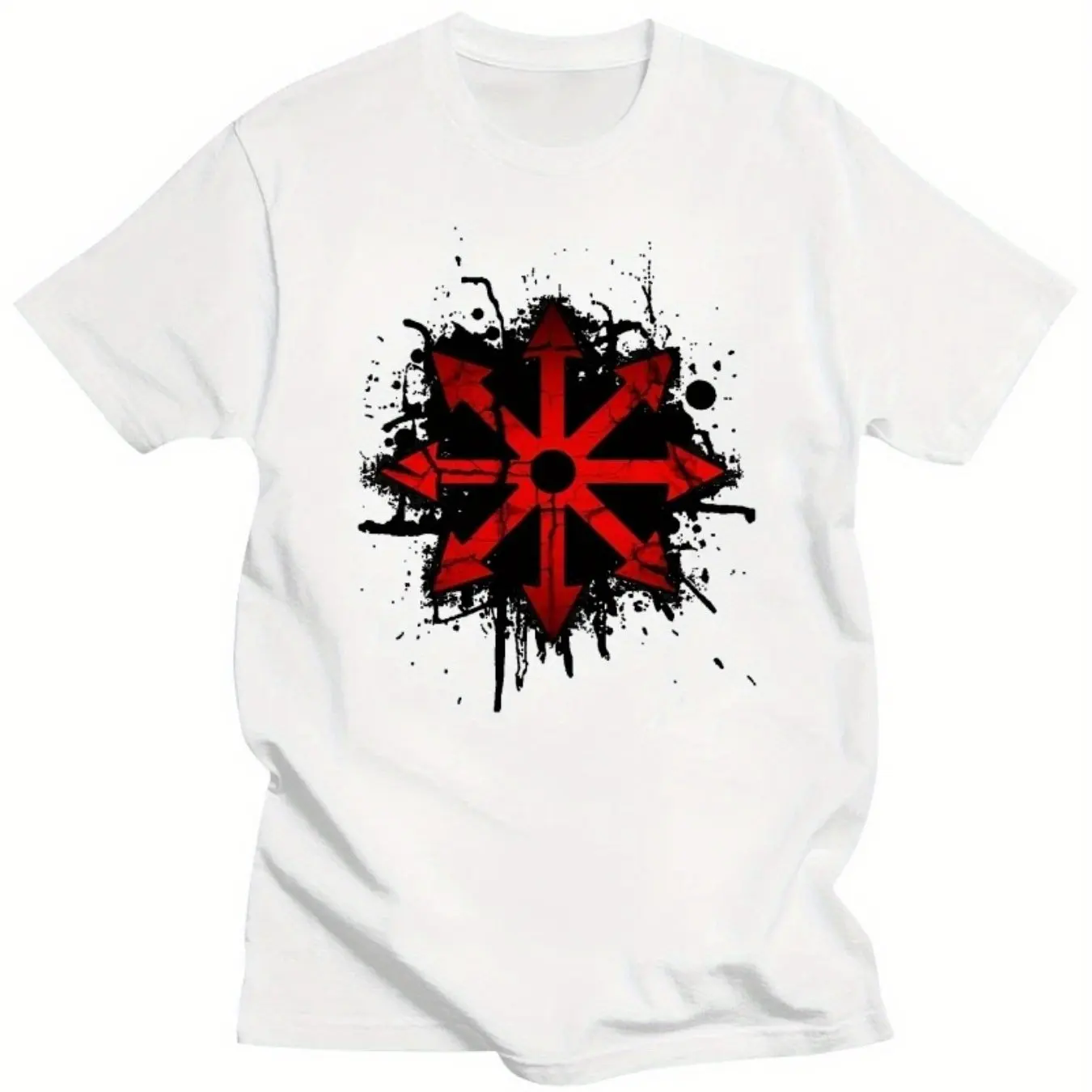 Men Cotton T-Shirt in Black with Red Chaos Star Design - Festive Tee  Men Clothing Comfortable