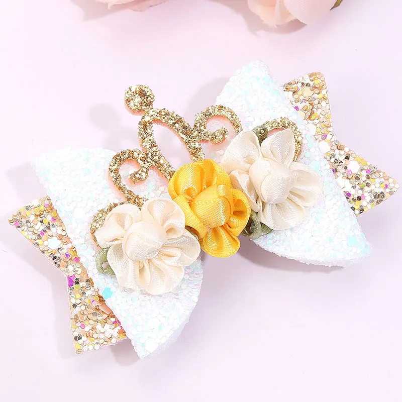 Fashion Hair Bow Clips For Girls Glitter Boutique Flower Hairpins Princess Crown Lips Hair Clip Kids Hair Ornaments Accessories