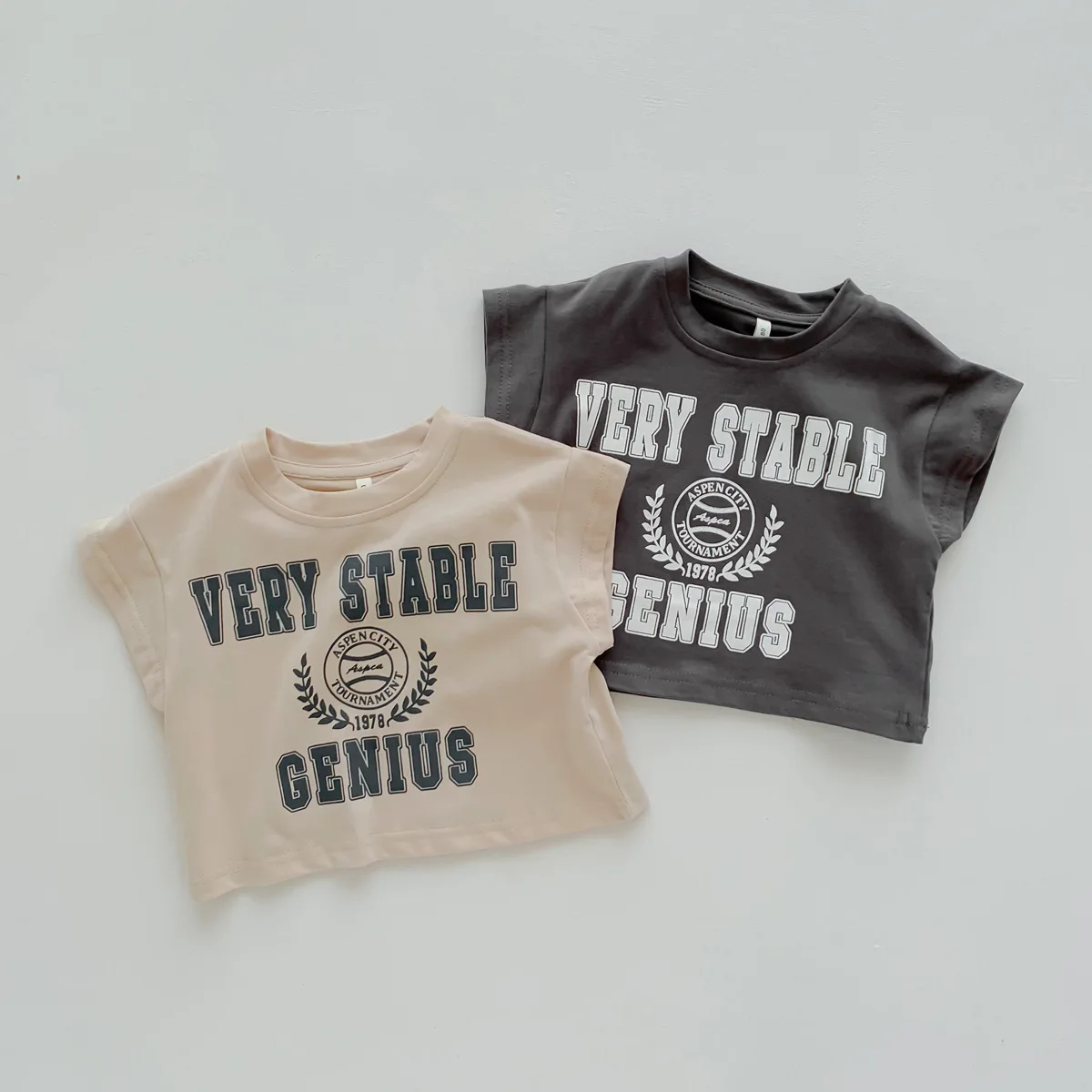 Children Boy Fashion Letter T-shirt Versatile Front Shoulder T-shirts Girls High Quality Cotton Thin Comfortable Pullover Tops