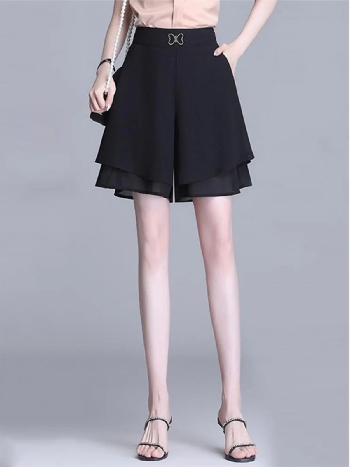 

Women's High Waist Wide Leg Short Pants Summer New Loose Slimming Chiffon Polka Dot Five-Quarter Skirt Pants Casual Trousers