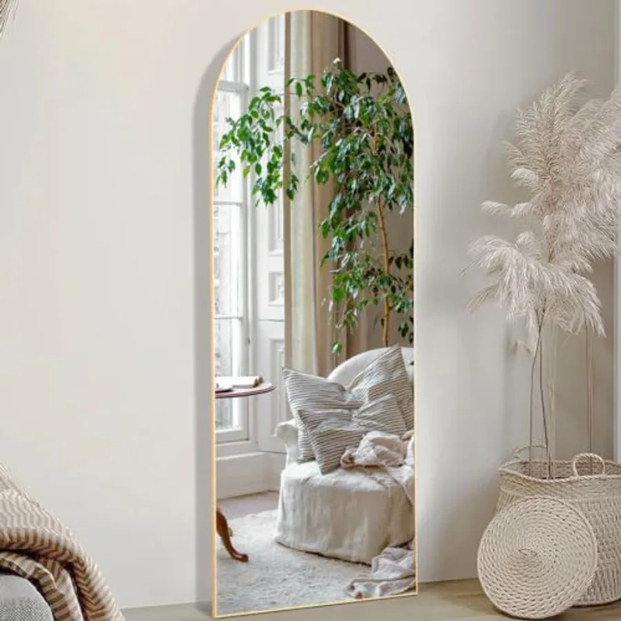 

Арочное зеркало в полный рост 16x59.6 для спальни с тонкой рамой из алюминиевого сплава, золотистая подставка, настенное или напольное зеркало для гостиной
