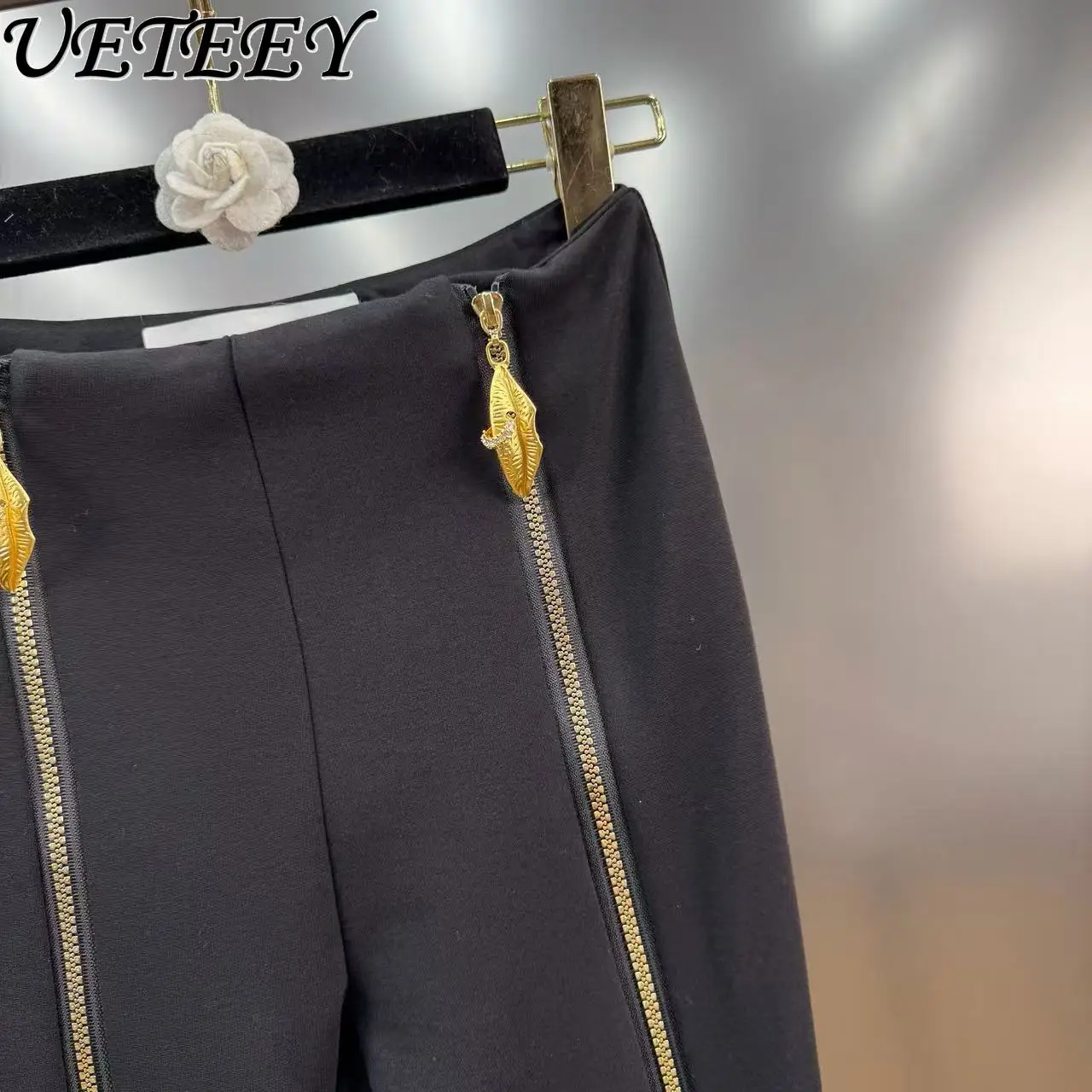 Herbst Winter Neue High-Waist Schlankheits Lange Zipper Design Slim Fit Hosen Einzigartige Chic High-End-Fühlen Schwarz Vielseitige Leggings