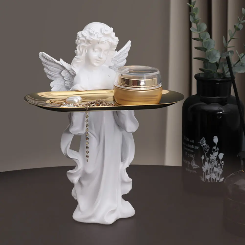 

Resin Angel Jewelry Tray Desktop Organizer Ring Earring Necklace Holder Bathroom Dresser Shelf Decor Trinket Storage Plate