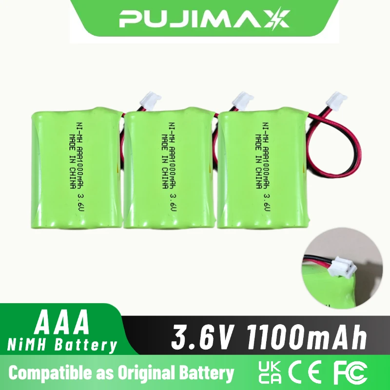 PUJIMAX 3.6V 1100mAh 3AAA Ni-MH Battery Pack for Uniden BT909 BT1001 BT1004 DECT 1500 Cordless Phone Replacement Battery
