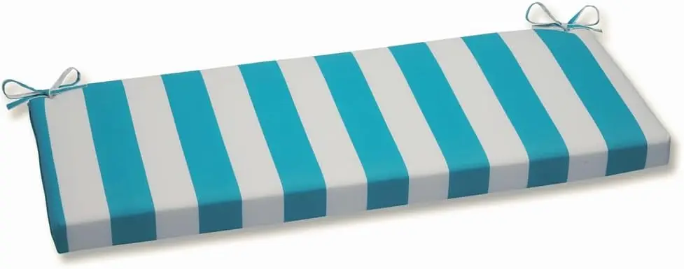 

Stripe Indoor/Outdoor Sofa Setee Bench Swing Cushion With Ties, Weather, And Fade Resistant, 18"" X 45"", Blue/White Cabana