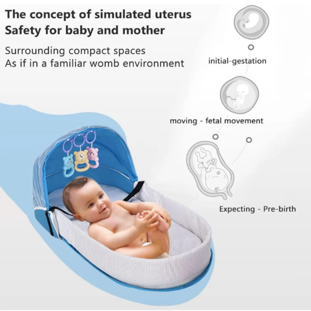 متوفر في المخزون سرير سفر للأطفال مع شبكة خيمة أطفال قابلة للطي وقابلة للغسل وسرير سفر بيونيك ومهد قابل للتنفس