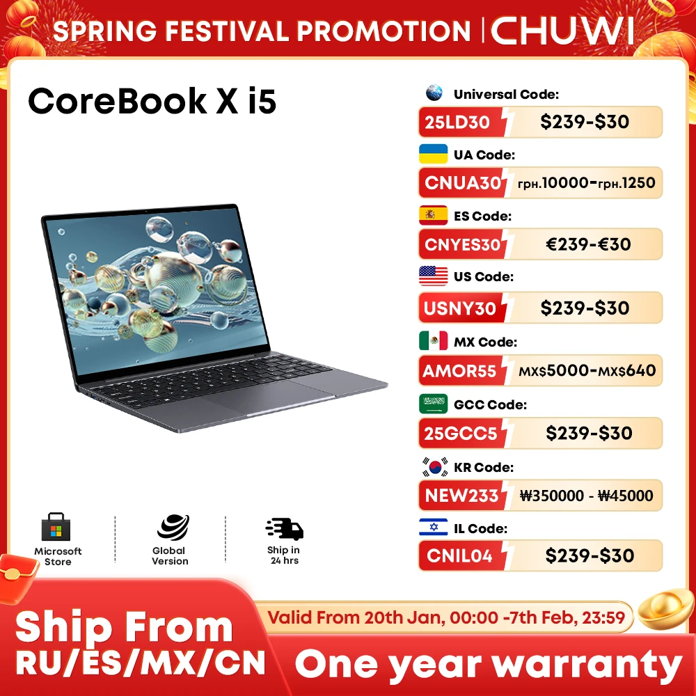 CHUWI CoreBook X สําหรับเล่นเกมแล็ปท็อป,Intel i5-12450H,16GB RAM 512GB SSD,14 นิ้ว FHD 2160*1440,Windows 11 NoteBook PC,1TB SSD ขยาย