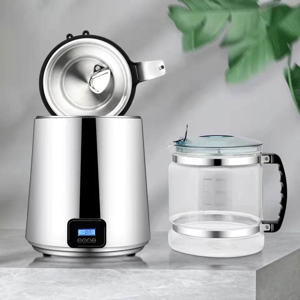 

Дистиллятор воды 4л, 750 Вт, нержавеющая сталь с бутылкой, пищевая розетка, стеклянный контейнер, таймер, машина для дистиллированной воды