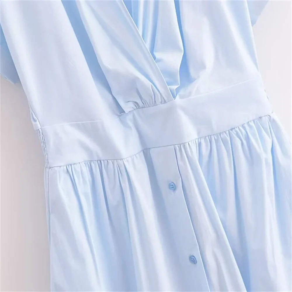 Pop 2024 Herbst Neues Produkt Damenmode Stil Schlankheitskragen Kurzarm Hemd Stil Midikleid