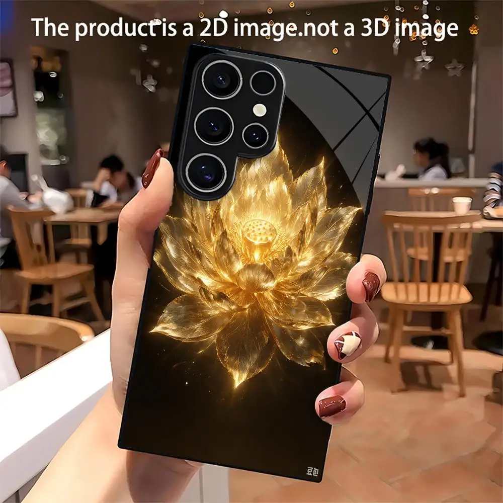 Luxury Golden Glowing Lotus glass phone case Shockproof All-Protect cover for Samsung Galaxy S26/25/24/23 /22/21/Ultra/FE/5G