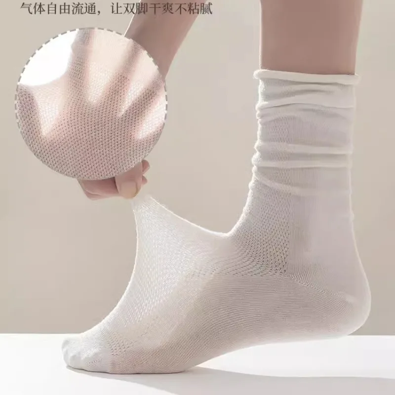 Candy Color Highly Elastic Loose No Pilling Middle Tube Socks Knitting Thin Spring Summer Ice Silk Socks Super Soft Kawaii Socks