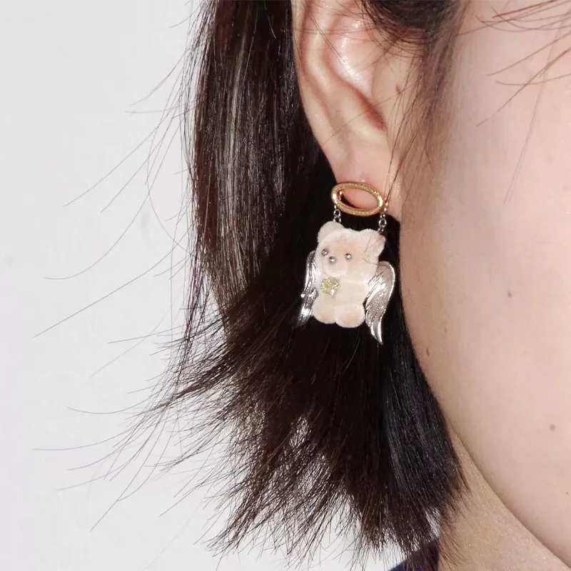 Copper Alloy Material Jewelry Accessories, Star‑holding Angel Bear Drop Earrings for Women Men, Charming Decor for Cosplay and T