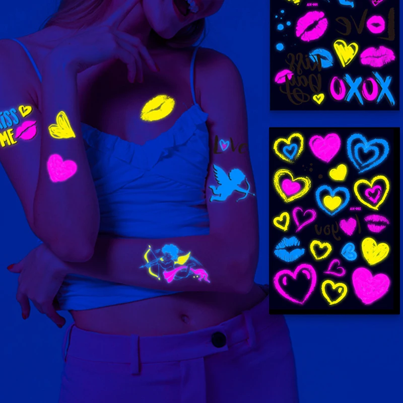 

Valentine's Day Fluorescent Skin Face Tattoos Temporary Tattoos Waterproof arm and shoulder tattoos Music Concert Bar tattoo