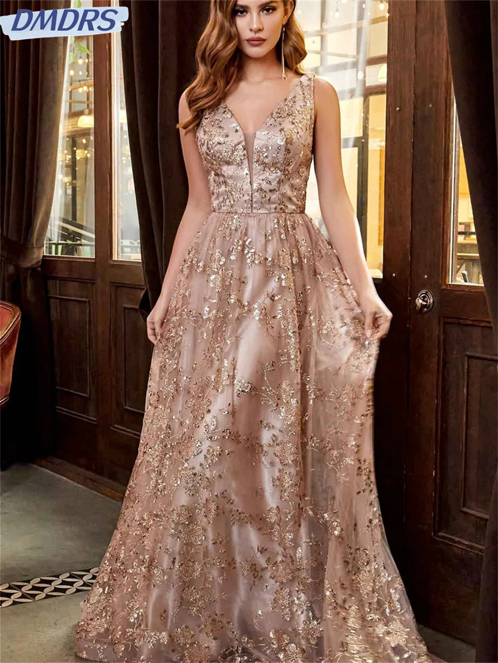 Sexy ärmelloses Abendkleid mit V-Ausschnitt 2024 klassisches Tüll kleid Luxus Perlen applikation A-Linie Kleider vestidos de novia