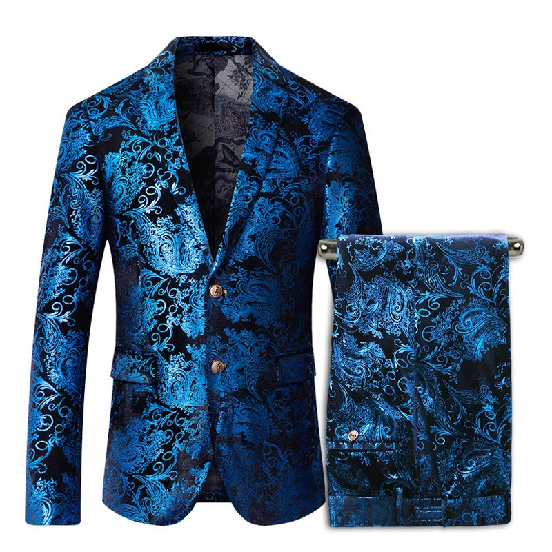 

2025 Four Seasons Man Three-piece Sets Fashion Printed Long Sleeve Male Suit Outfit British Style Slim Groom Wedding Men Suits