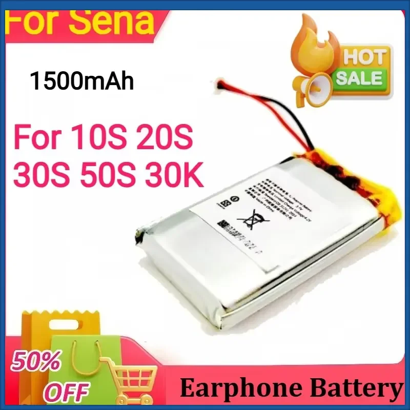 High Capacity Rechargeable Battery 1500mAh for Sena 10S 20S 30S 50S 30K Motorcycle Wireless Headset Earphone Battery