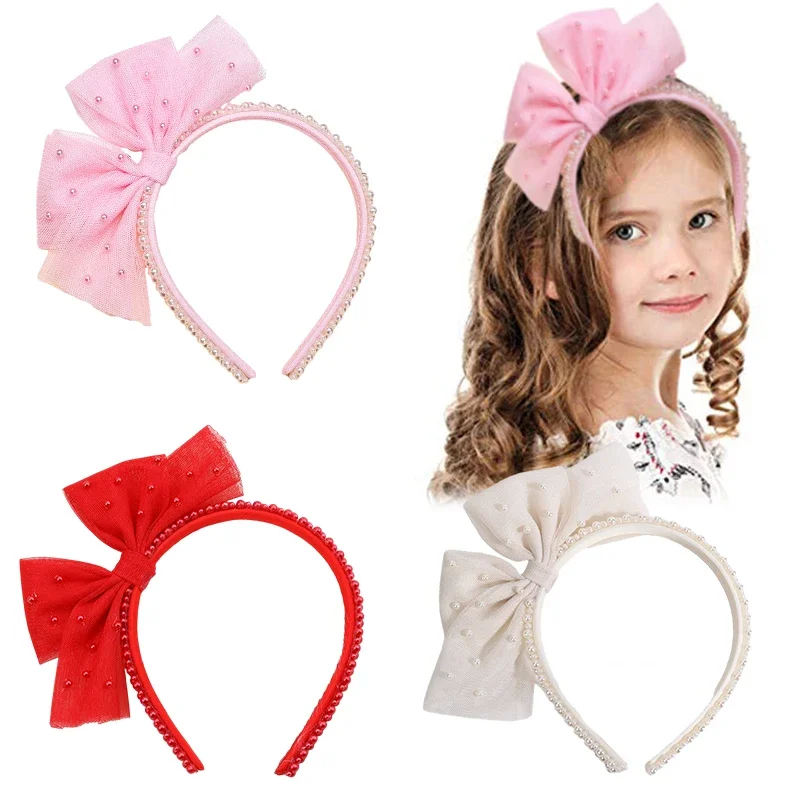 

ncmama Fashion New Pearl Hairbands For Women Girls Cute Lace Bow Headbands Hair Bands Hoop Kids Headwear Hair Accessories Gift