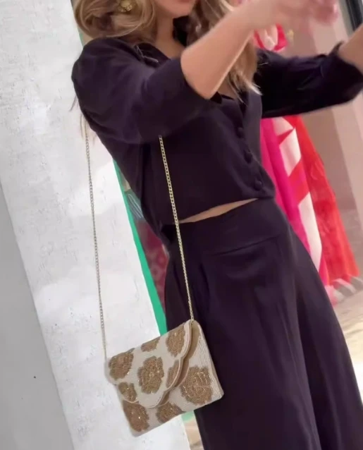 Fashionable Temperament, Lapel, Small Suit, Short Top, High Waist, Loose Wide Leg Pants Women's Solid Color Casual Two-Piece Set