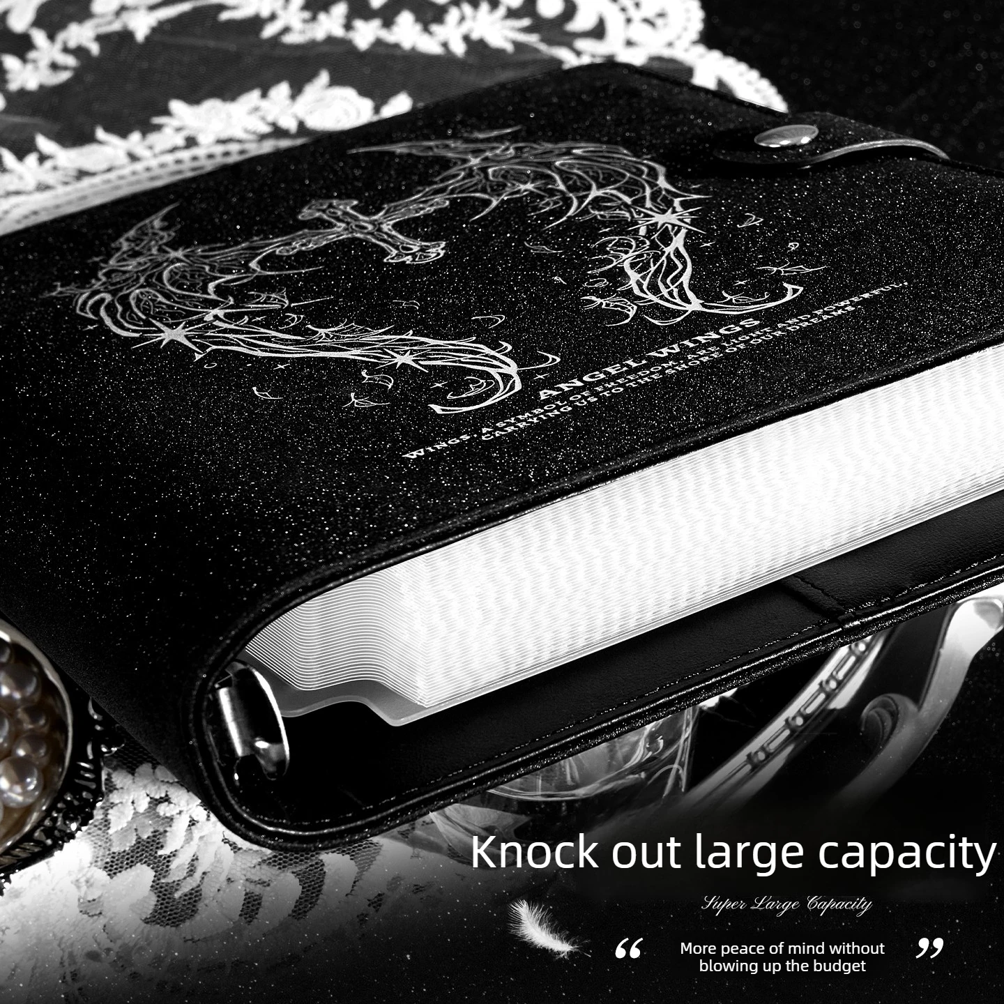 Shimmer Angel Wings A5 Card Binder for 3Inch Photo Cards, Idol Photocard Holder Album for Polaroid & Star, K-pop Fan Storage