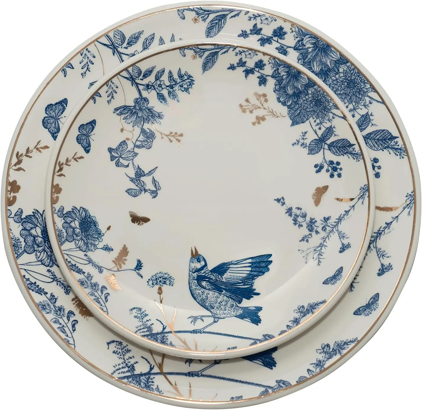 

Porcelain Floral Plates Ceramic 8 Inch & 10 Inch Ceramic Plates 4 Pieces, Dessert Plate Blue and White, Salad Plate Set,