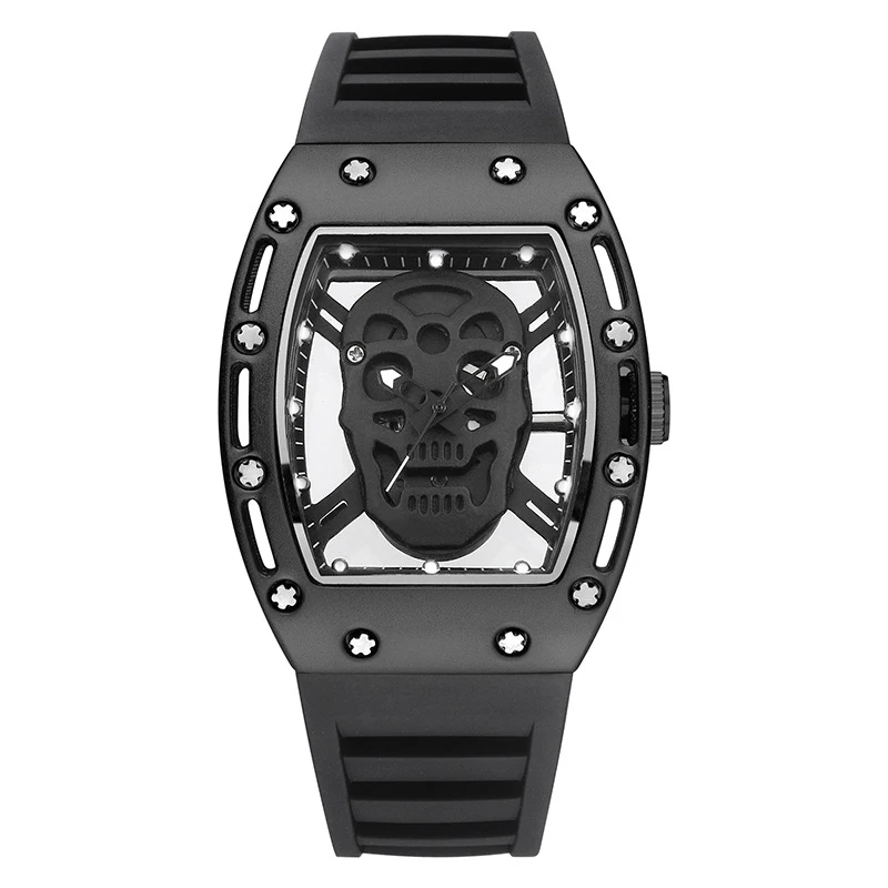 Fashionable Men's Hollow Skeleton Ghost Quartz Wristwatch with Soft Flexible Silicone Strap Everyday Stylish Look view 3