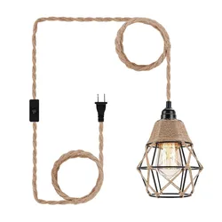Retro Industrial Plug In Pendant Light With Switch Movable Hemp Rope Kitchen Island Hanging Lamps For Ceiling Interior Fixture
