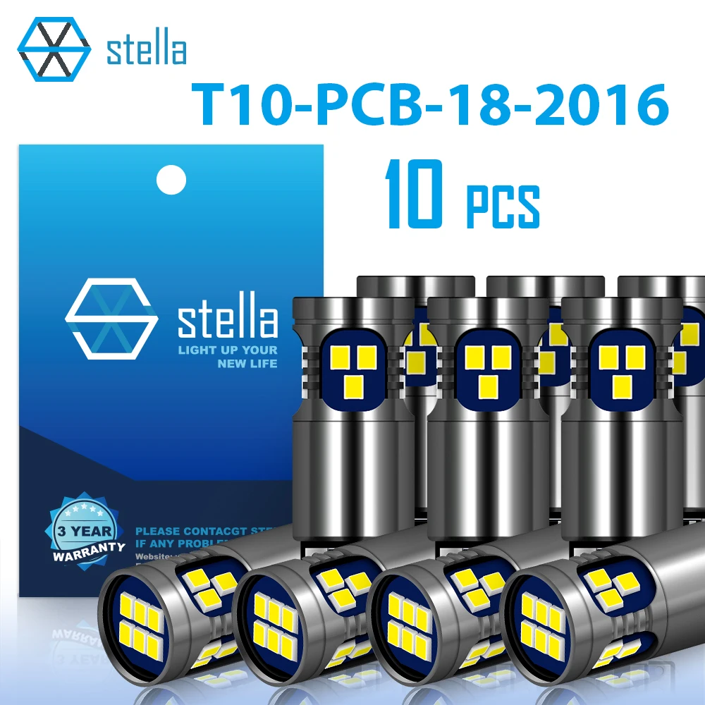 Stella 10pcs LED T10 W5W Super Bright Canbus Bulb 18 SMD 2016 Chip Light for 12/24V Car/Truck Reading Stop Light 168 192 194 501