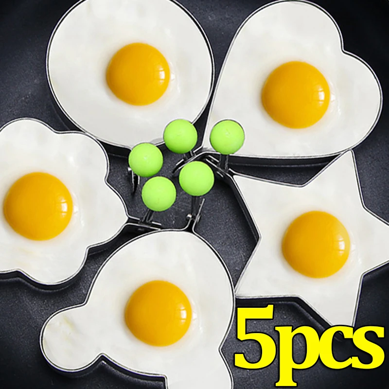 1/5PCS Stainless Steel Fried Egg Molds with Handle Pancake Shaper Non-stick Omelette Mold Breakfast Baking Tools Kitchen Gadgets