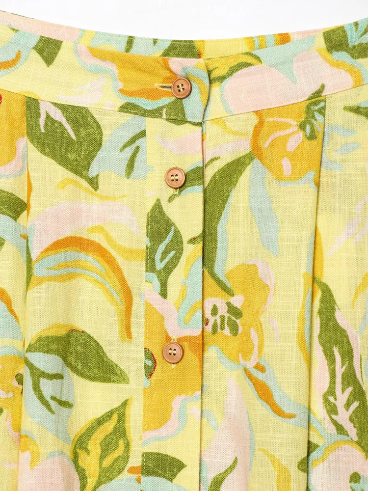 TFMLN Rok Motif Bunga Wanita Dua Potong Kamisol Selempang Crop Seksi Set Rok A-line Gaya Liburan Pantai Kasual Wanita Baru