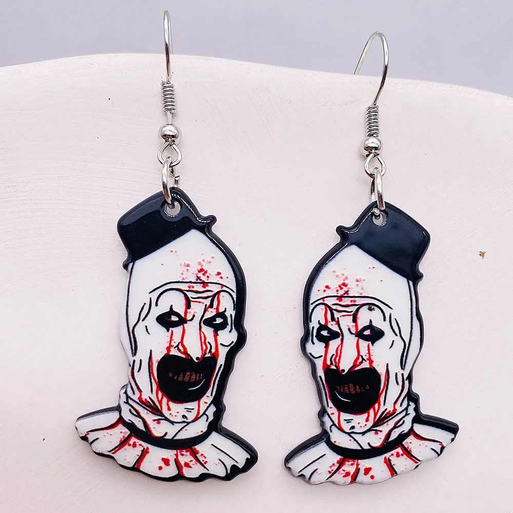 Hot Halloween Earrings Coffin Tombstone Joker Halloween Terror Eye Beads Acrylic Pendant Earrings Halloween Decoration